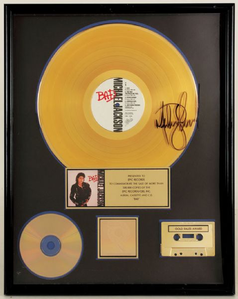 Michael Jackson Signed "Bad" RIAA Gold Record Award 
