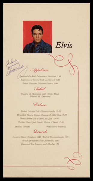 Elvis Presley Signed &Inscribed International Hotel Menu