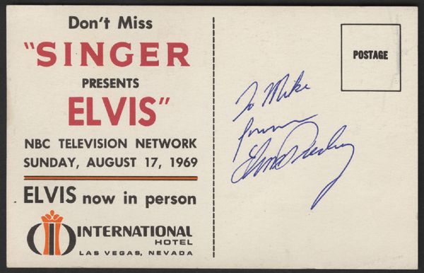 Elvis Presley Signed & Inscribed "Singer Presents Elvis"/International Hotel Postcard