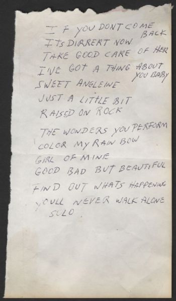 Elvis Presley Handwritten Song List for 1973 Recording Session