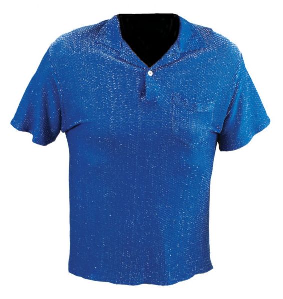 Elvis Presley 1950s Owned & Worn Custom Made Blue Lurex Short-Sleeved Shirt