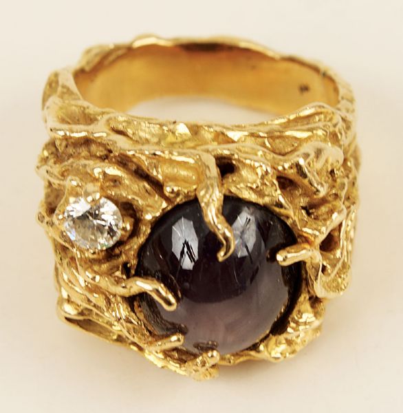 Elvis Presley Owned and Worn Diamond & Sapphire Gold Nugget Ring
