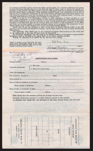 Elvis Presley Original Graceland Purchase Contracts