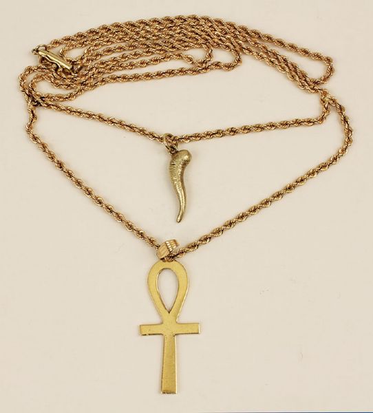 Elvis Presley Owned and Worn Gold Ankh & Bear Claw Necklace