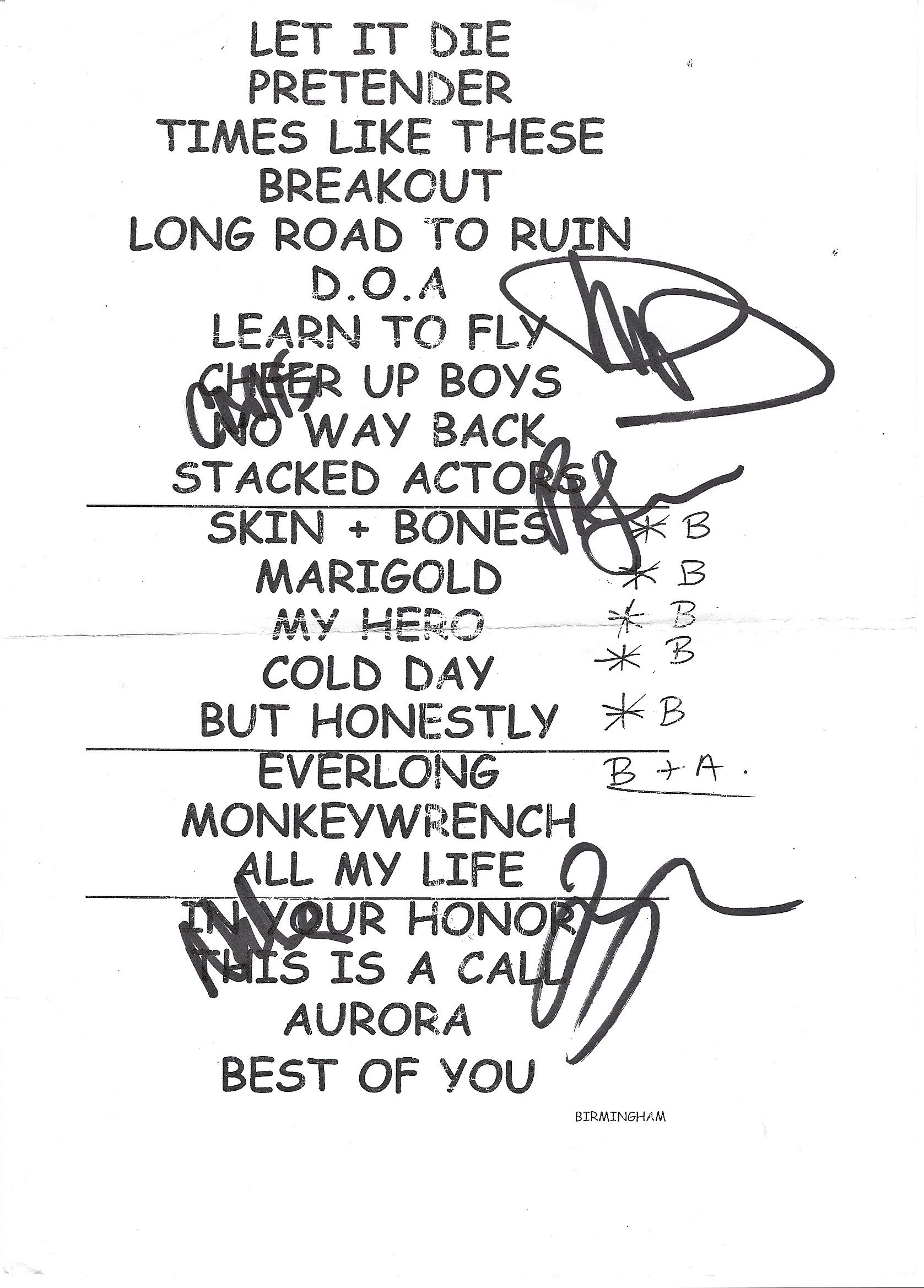 Lot Detail Foo Fighters Signed Concert Used Setlist
