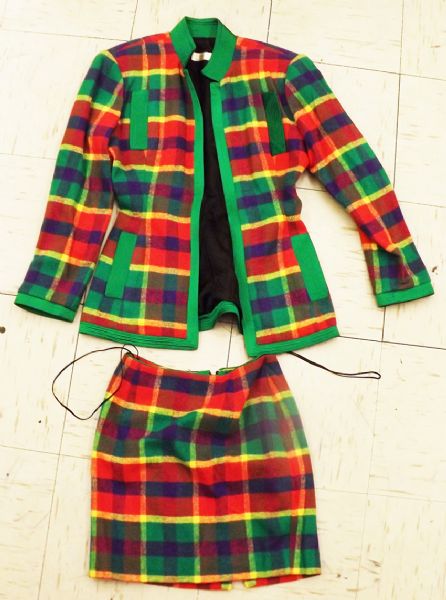 Lot Detail - Andre Van Pier Custom Made Plaid Jacket and Skirt