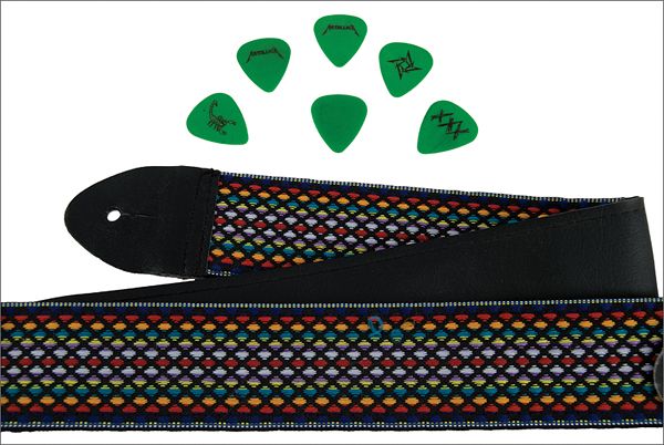 Lot Detail Metallica Lead Guitarist Kirk Hammett Used Guitar Strap and Picks