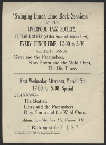 The Beatles Original 1961 Concert Handbill