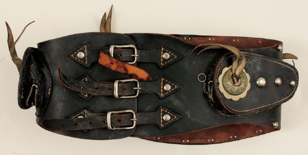Elvis Presley 1950s Owned & Worn Black Leather Kidney Belt With Silver Studs and Conchos