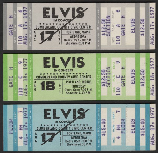 Elvis Presley August 17 & 18, 1977 Unused Concert Tickets 
