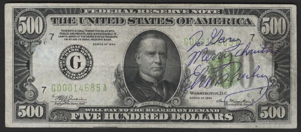 Elvis Presley Twice Signed and Inscribed to Gary Pepper $500 Bill