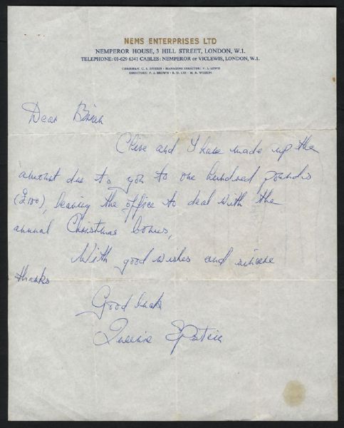 Queenie Epstein Handwritten & Signed Letter 