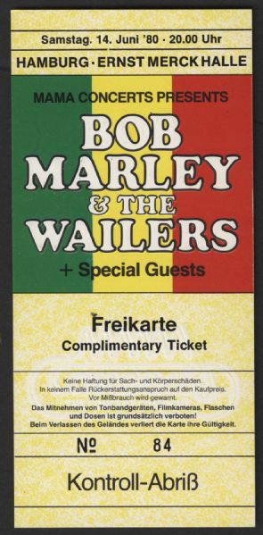 Bob Marley & The Wailers Original Full Concert Ticket