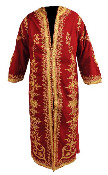 Elvis Presley Worn, Signed and Inscribed Elaborate Red and Gold Robe
