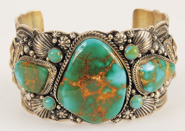 Elvis Presley Owned and Worn Silver and Turquoise Cuff Bracelet