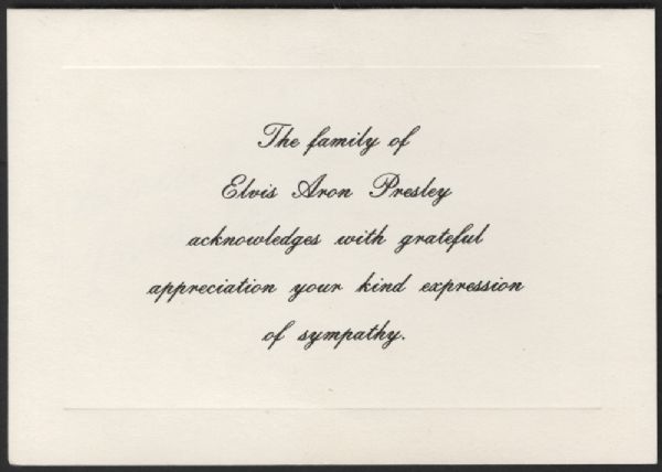 Elvis Presley Sympathy Card Signed by Vernon Presley