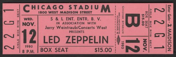Led Zeppelin  Original 1980 Chicago Concert Ticket