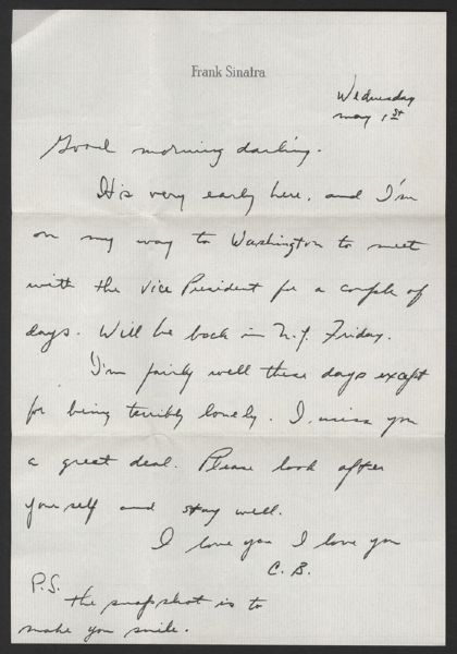 Frank Sinatra Handwritten and Signed Letter to Mia Farrow