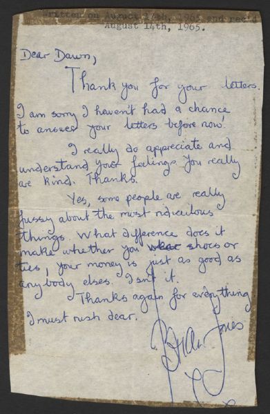 Brian Jones 1965 Handwritten and Signed Letter 