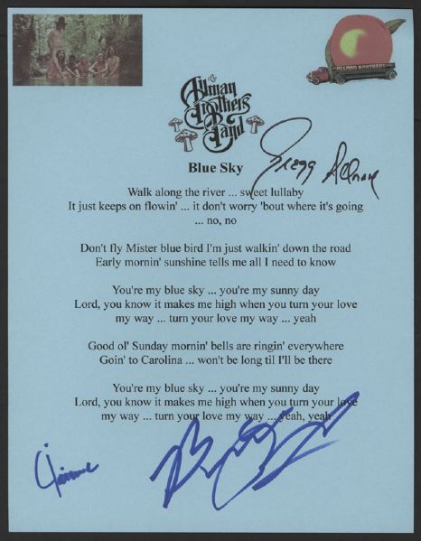 Lot Detail Allman Brothers Signed Blue Sky Lyrics