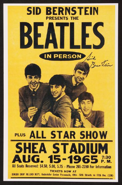 Beatles Promoter Sid Bernstein Signed Shea Stadium Concert Poster