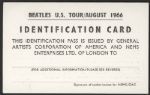 Beatles US Tour/August 1966 ID Card