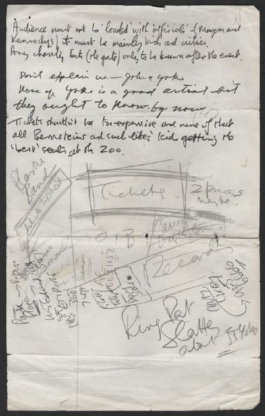 John Lennon &Yoko Ono 1969 Handwritten Notes to Derek Taylor Regarding a Benefit Concert