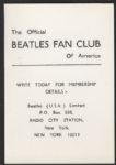 Beatles Fan Club of America Membership Postcard