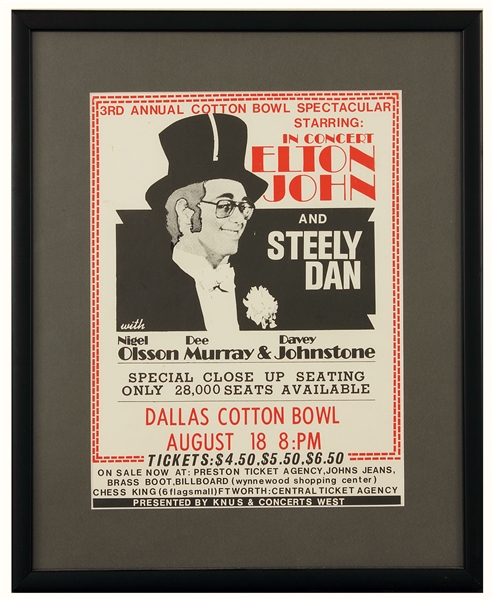 Elton John & Steely Dan Original Dallas Cotton Bowl Concert Poster