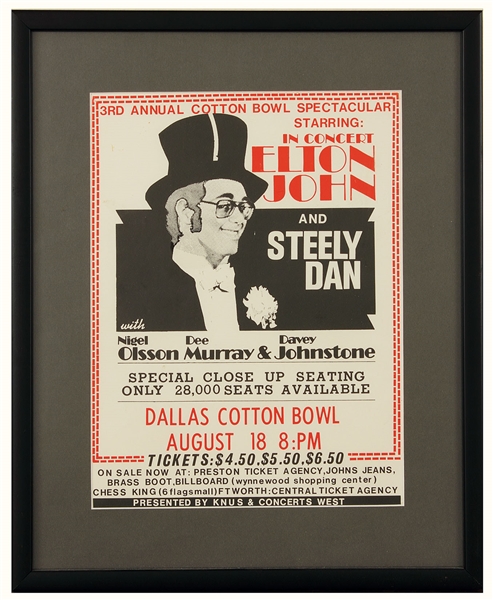 Elton John & Steely Dan Original Dallas Cotton Bowl Concert Poster