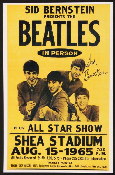 Beatles Concert Promoter Sid Bernstein Signed Shea Stadium Reproduction Concert Poster