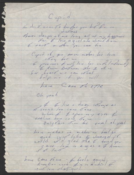 Bruce Springsteen Original Handwritten "Cupid" Song Lyrics