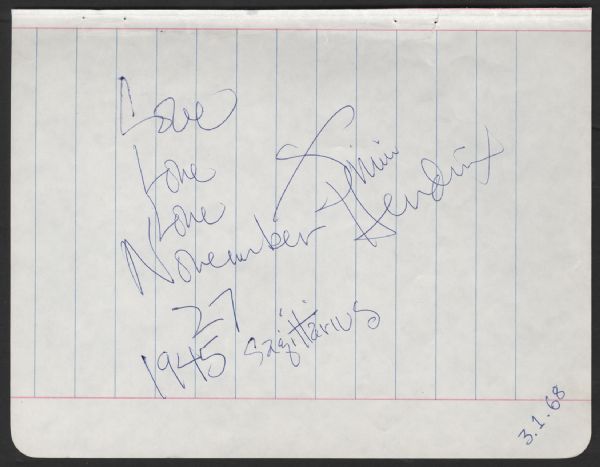 Jimi Hendrix Experience Signatures With Inscribed Birthdates and Zodiac Sign