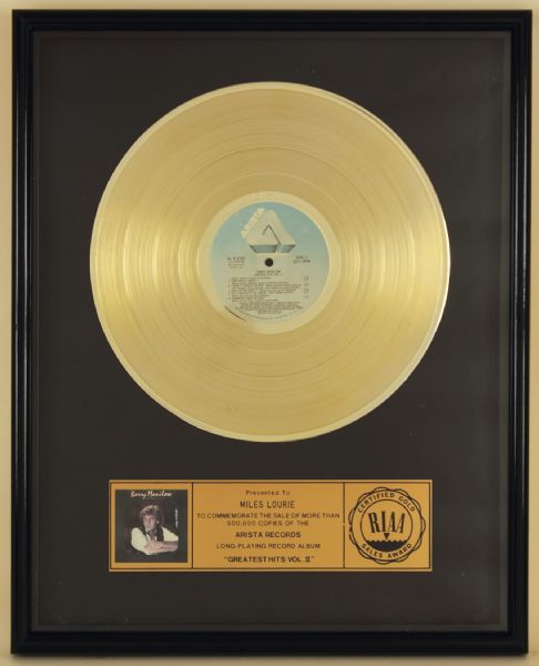 Barry Manilow "Greatest Hits Vol. 2" Original RIAA Gold Album Award
