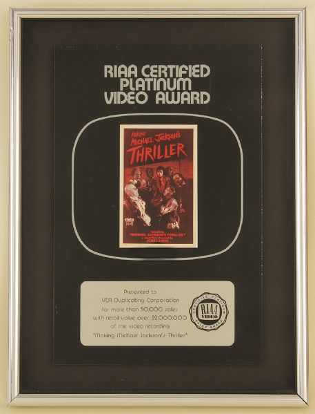 Michael Jackson "Thriller" Original RIAA Platinum Video Award