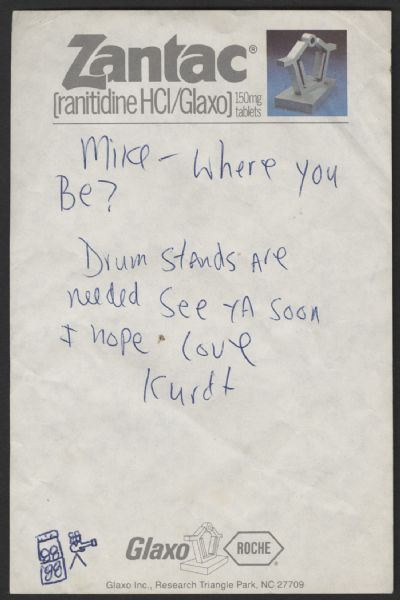 Kurt Cobain Handwritten & Signed Note On Zantac Stationery