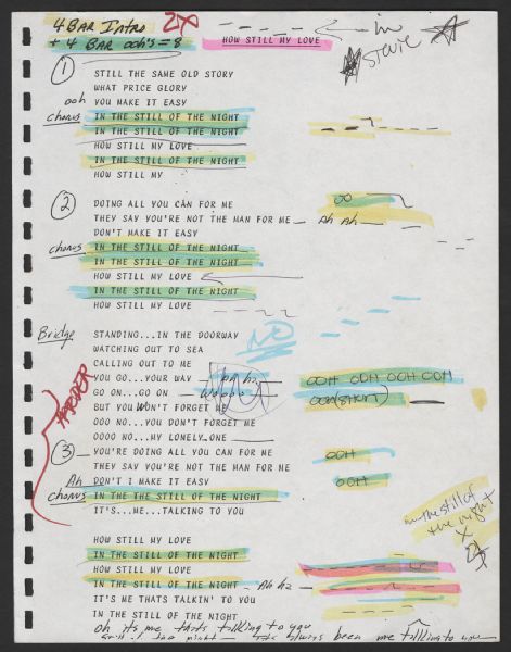 Lot Detail - Stevie Nicks Hand Annotated "How Still My Love" Lyrics