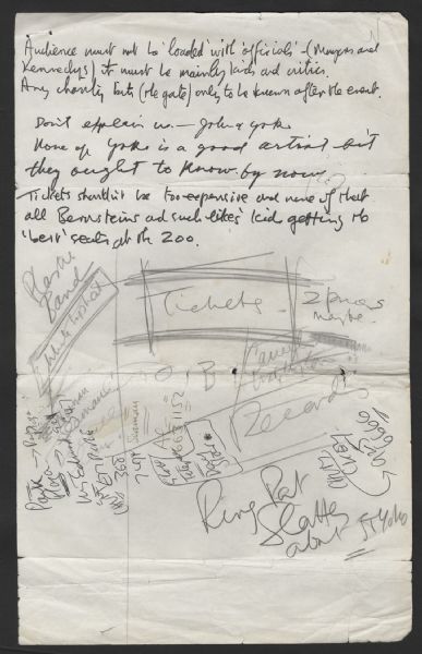 John Lennon &Yoko Ono 1969 Handwritten Notes to Derek Taylor Regarding a Benefit Concert