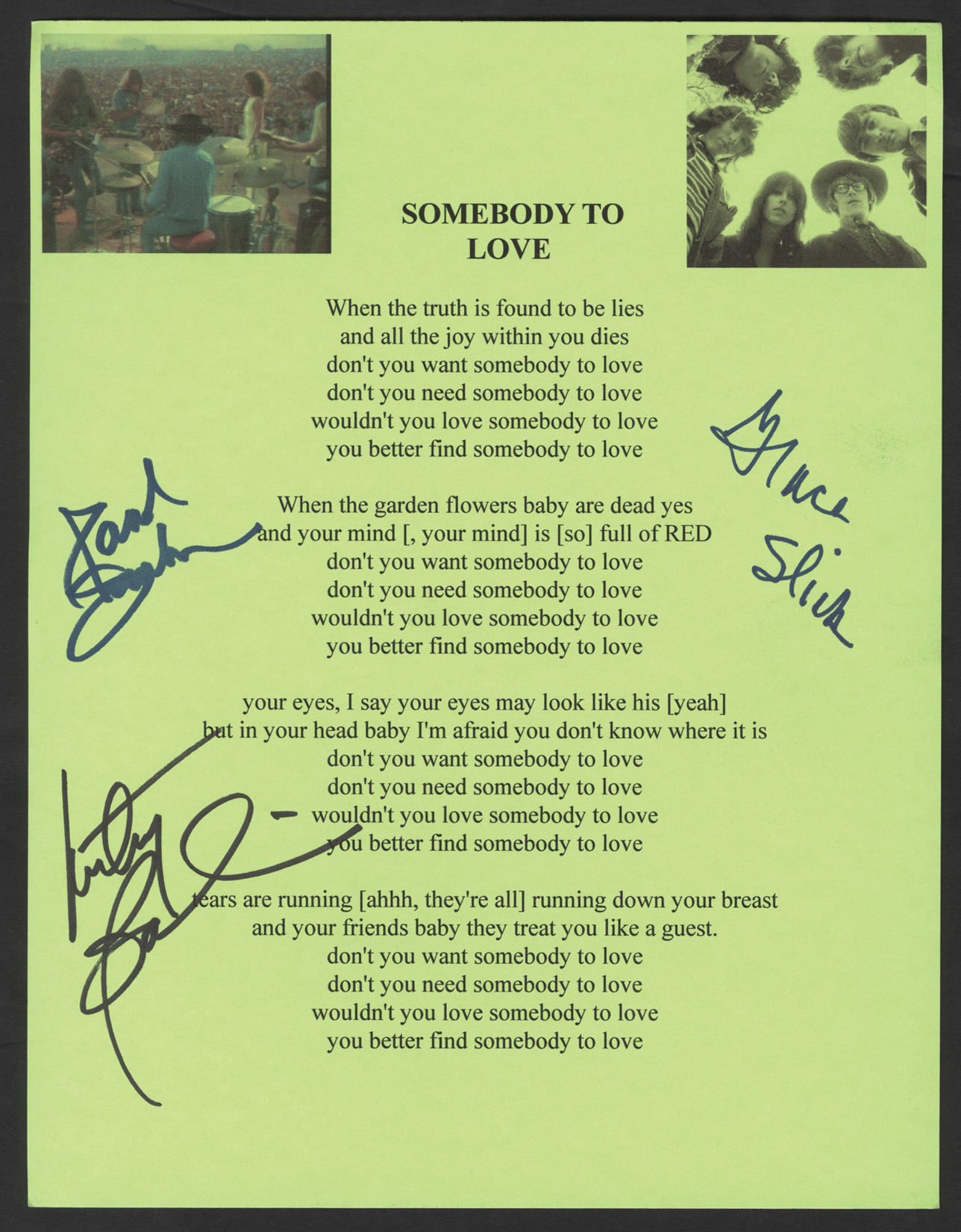 Somebody To Love Jefferson Airplane Gallery Lyrics Youtube
