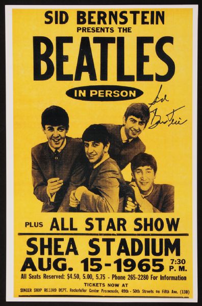 Beatles Promoter Sid Bernstein Signed Shea Stadium Mini Poster