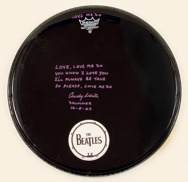 Beatles Andy White Signed and "Love Me Do" Inscribed Drum Head