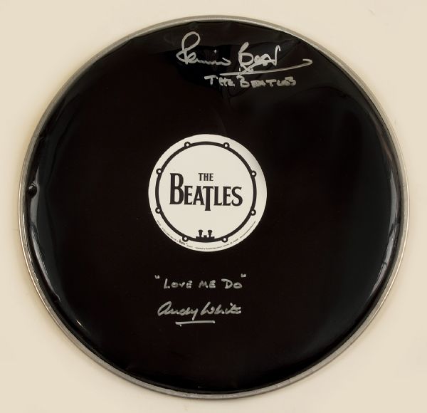 Beatles Pete Best and Andy White Signed and Inscribed Drum Head
