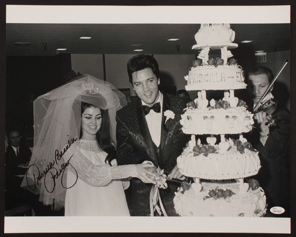 Elvis Presley 16 x 20 Cutting The Wedding Cake Photograph Signed by Priscilla Presley