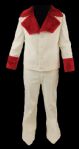 Elvis Presley Owned and Worn Custom Made White Corduroy Jacket With Red Faux Fur Collar and Matching Pants