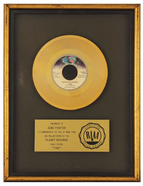 June Pointer "Fire" Original RIAA Gold Record Award