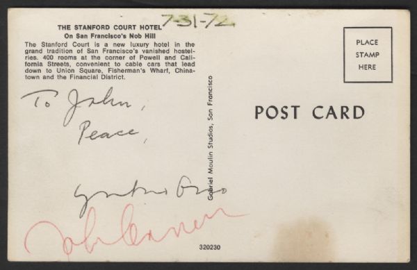 John Lennon & Yoko Ono 1972 Signed & Inscribed Original Post Card