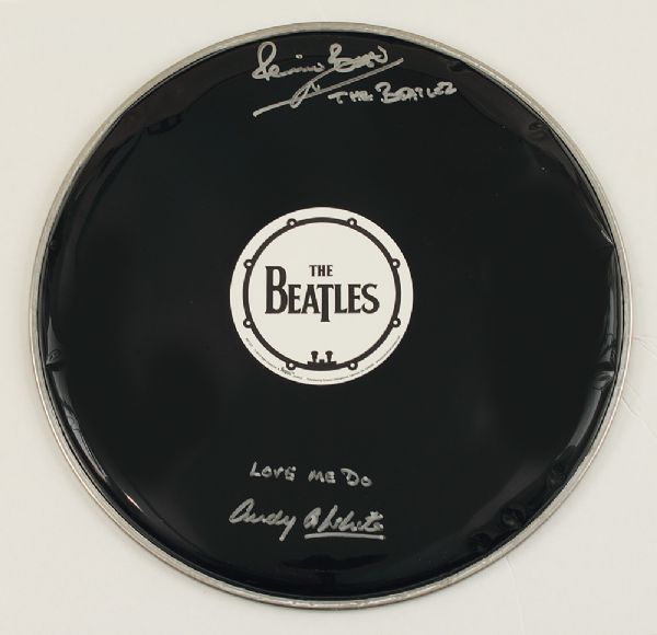 Beatles Pete Best and Andy White  Signed & Inscribed Drum Head