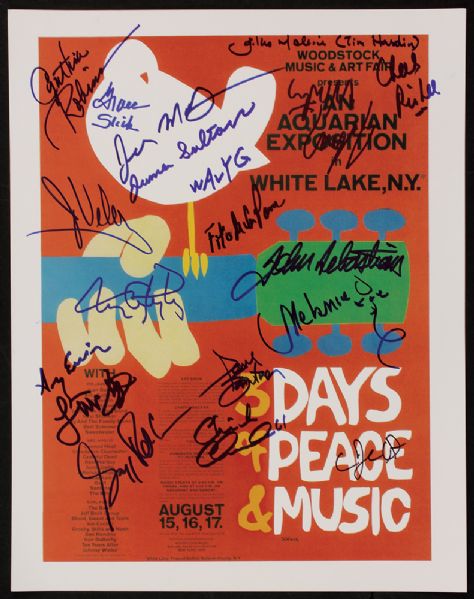 Woodstock 1969 Dove Concert Poster 11 x 14 Photograph Signed by 19 Festival Acts