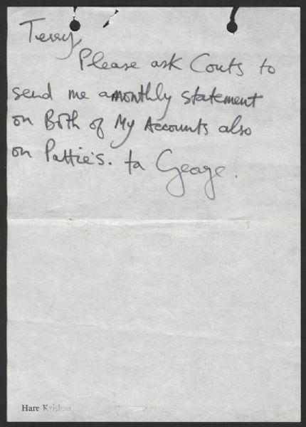 George Harrison Handwritten and Signed Letter Referring to Pattie Boyd on Hare Krishna Stationery