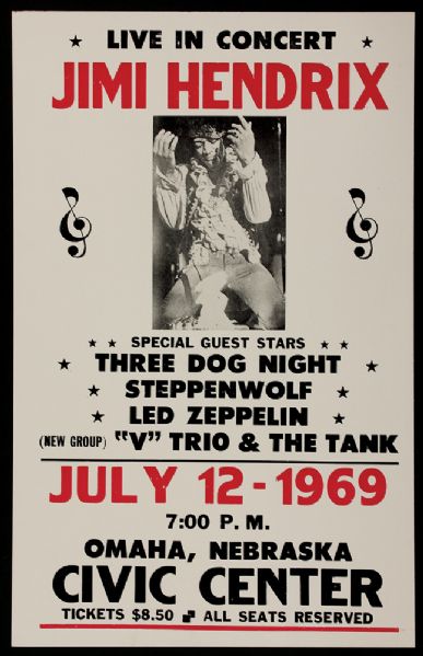 Jimi Hendrix 1969 Civic Center Concert Poster Reproduction